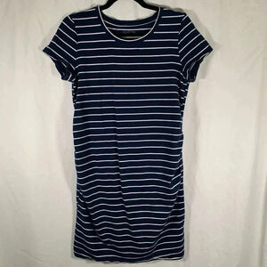 A Glow Maternity Dress Women’s Large Navy White Striped Short Sleeve
